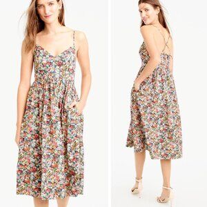 J. Crew Liberty Thorpe Floral Cross-Back Strappy Dress Midi Preppy Spring Summer